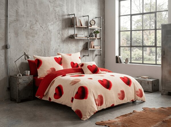 Obostrana posteljina DUO SENSE HEARTELLE krem mikropliš/flanel Dimenzije posteljine: 70 x 90 cm | 140 x 220 cm