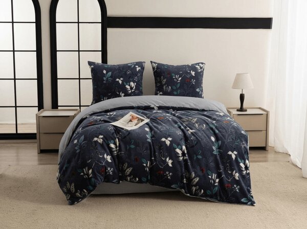 Obostrana posteljina DUO SENSE NOCTIFLORA tamnoplava mikropliš/flanel Dimenzije posteljine: 70 x 90 cm | 140 x 200 cm