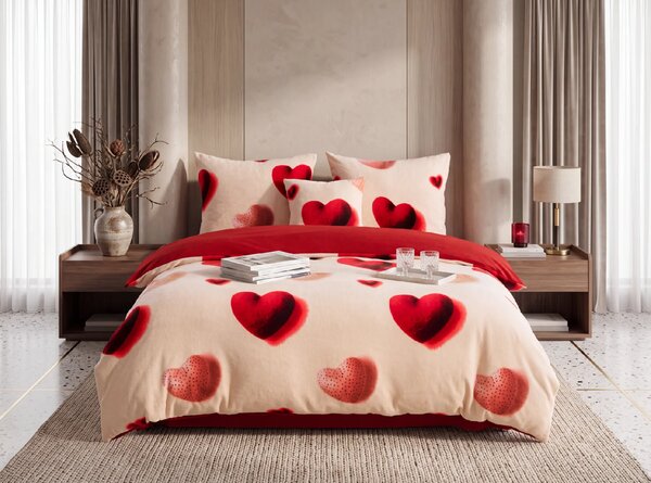 Obostrana posteljina DUO SENSE HEARTELLE krem mikropliš/flanel Dimenzije posteljine: 70 x 90 cm | 140 x 220 cm