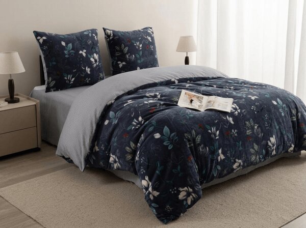 Obostrana posteljina DUO SENSE NOCTIFLORA tamnoplava mikropliš/flanel Dimenzije posteljine: 70 x 90 cm | 140 x 200 cm