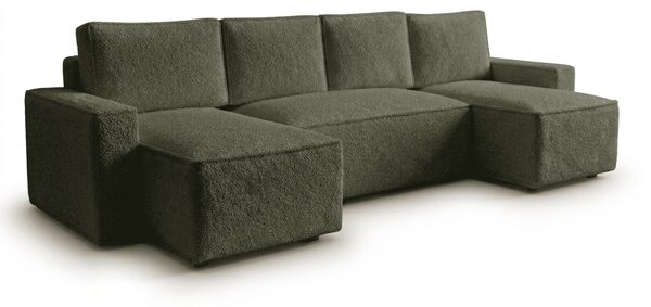 Razvlačna U kutna garnitura SMART BOUCLE 303x143 cm, tamno zelena