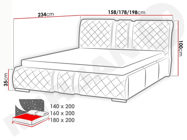 Bračni krevet 180 cm Linoria Maxi (bijela)