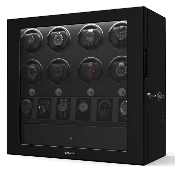 Klarstein ChronoVault navijač satova, 8+6 sata, veganski materijal, visoki sjaj, 4 režima, Mabuchi motor, LED, utičnica