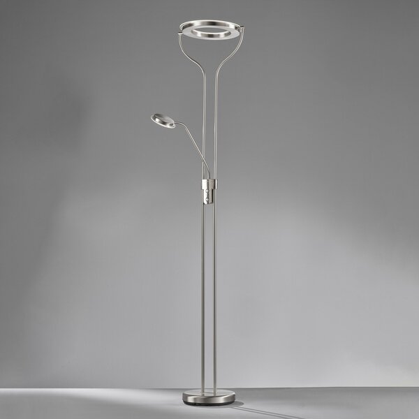 FISCHER & HONSEL Davos LED podna lampa, boje nikla, visina 180 cm, 2 žarulje, CCT, prigušiva, Metalik, Dnevni boravak/blagovaonica, Metal, Svjetlo za čitanje