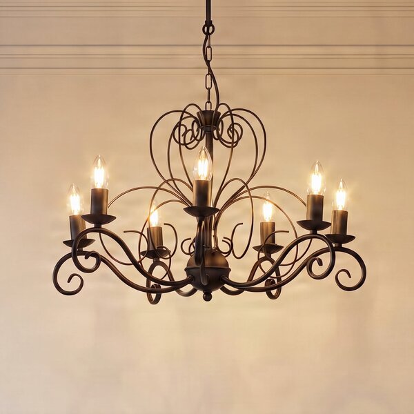 Luminex Mauro luster, crni, 7 žarulja, Ø 62 cm, metal, E14, prigušiva, Crno, Dnevni boravak/blagovaonica, Metal