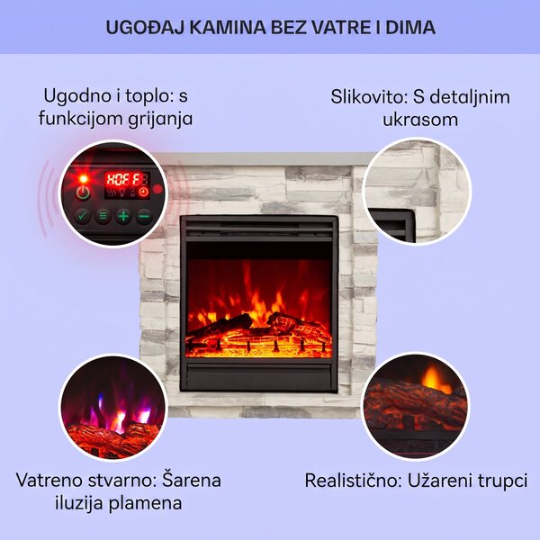 Klarstein Lienz, električni kamin, 1800 W, izgled kamena, daljinski upravljač, svjetlosivi