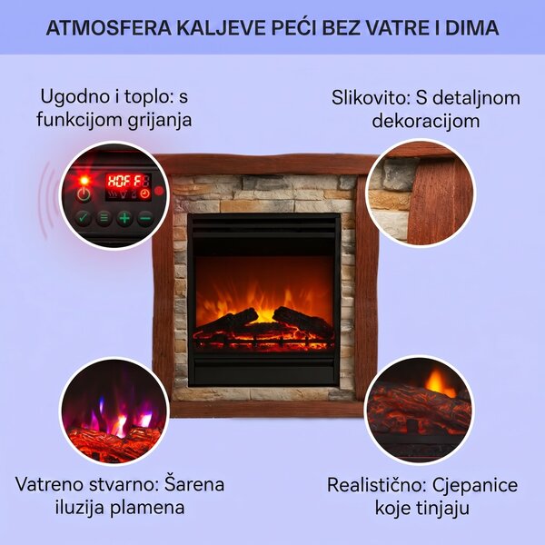 Klarstein Lienz, električni kamin, 1800 W, izgled kamena, Polystone, daljinski upravljač