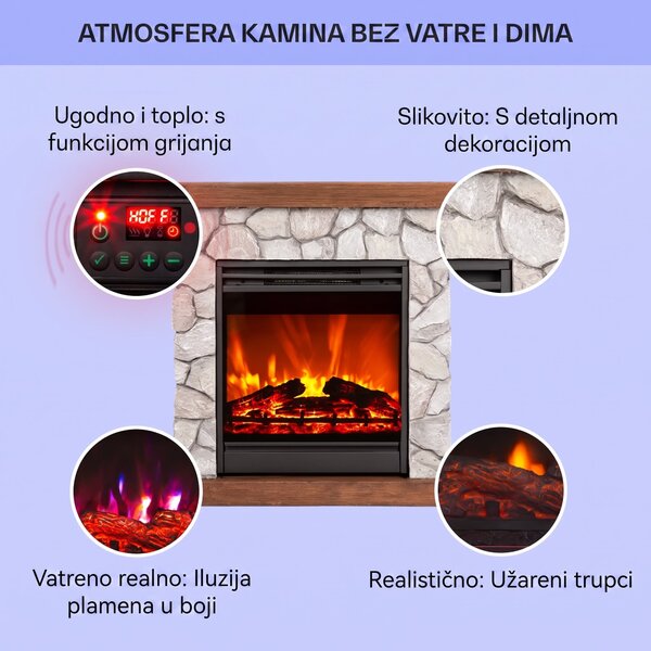Klarstein Lienz, električni kamin, 1800 W, izgled kamena, daljinski upravljač, smeđi
