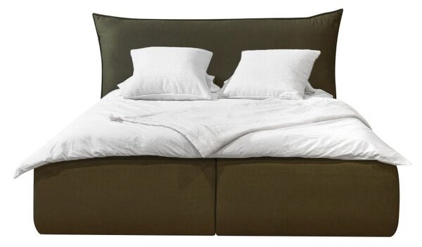 Bračni krevet presvučen tamnozelenim baršunom s prostorom za odlaganje s letvicom 160x200 cm Jade - Bobochic Paris
