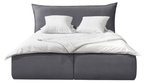 Bračni krevet presvučen tamno sivim baršunom s prostorom za odlaganje s letvicom 160x200 cm Jade - Bobochic Paris