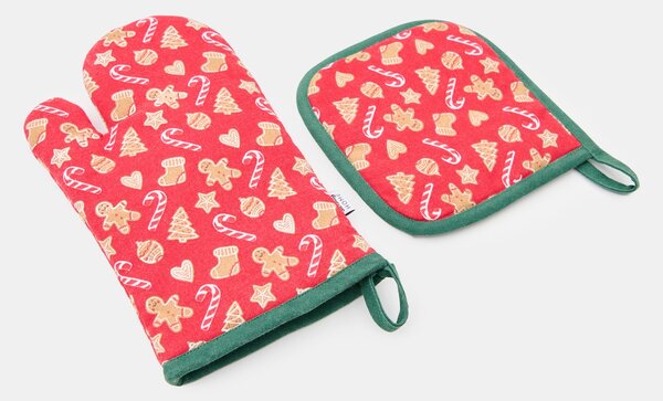 Sinsay - Božićni set: kuhinjska rukavica i hvataljka s motivom medenjaka 2 pack