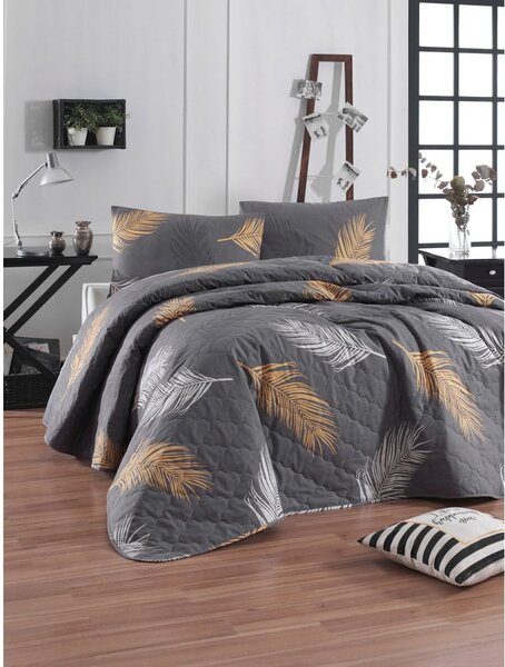 Sivi prekrivač s jastučnicom od ranforce pamuka EnLora Home Olivia, 180 x 225 cm