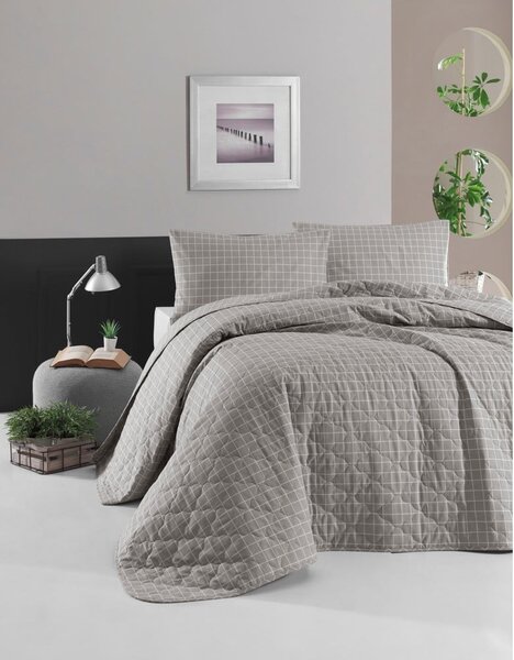 Sivi prekrivač s 2 jastučnice od ranforce pamuka EnLora Home Monte, 225 x 240 cm