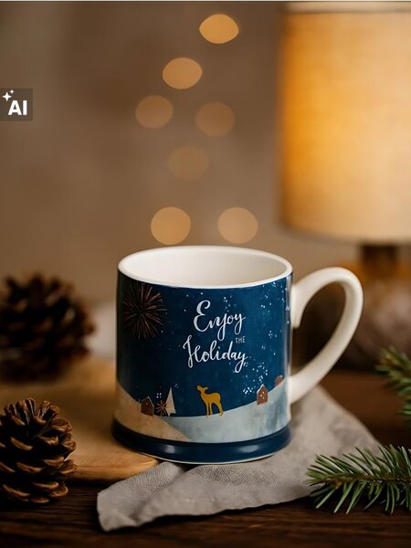 Sinsay - Keramička božićna šalica s natpisom „Enjoy the Holiday“