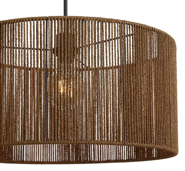 Hanglamp zwart met bruine papieren touw kap 50/50/25 - Combi 1