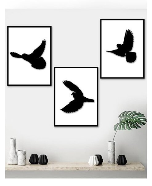 Set od 3 slike u crnom okviru Kate Louise Birds, 15 x 20 cm
