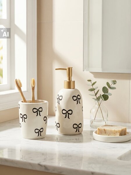 Sinsay - Keramički kupaonski set s motivom mašnica 2 pack