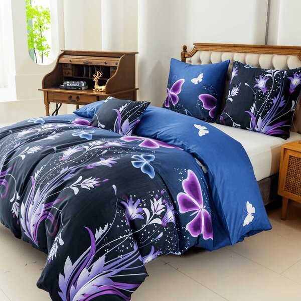 Posteljina od mikrovlakana VIOLET BUTTERFLY tamno plava Dimenzije posteljine: 70 x 90 cm | 140 x 200 cm