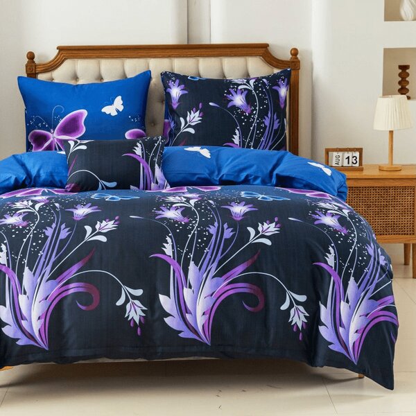 Posteljina od mikrovlakana VIOLET BUTTERFLY tamno plava Dimenzije posteljine: 70 x 90 cm | 140 x 200 cm