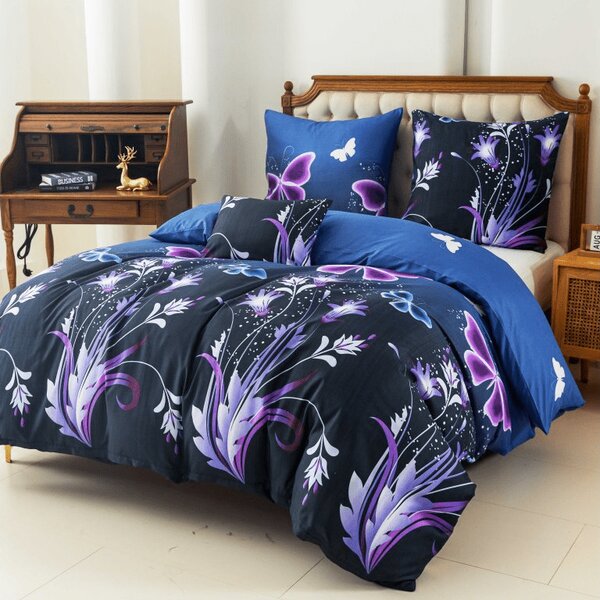 Posteljina od mikrovlakana VIOLET BUTTERFLY tamno plava Dimenzije posteljine: 70 x 90 cm | 140 x 200 cm