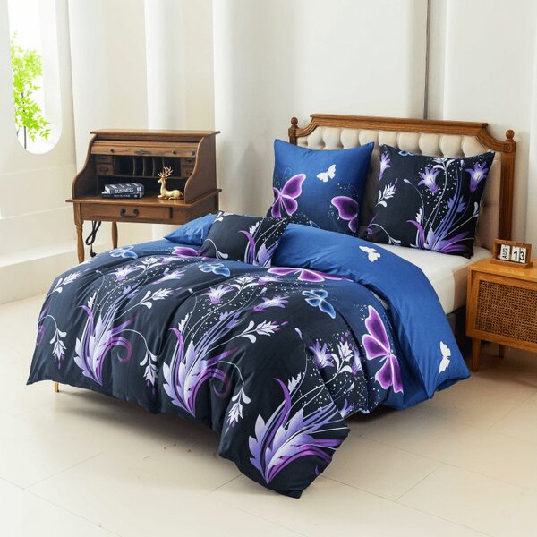 Posteljina od mikrovlakana VIOLET BUTTERFLY tamno plava Dimenzije posteljine: 70 x 90 cm | 140 x 200 cm
