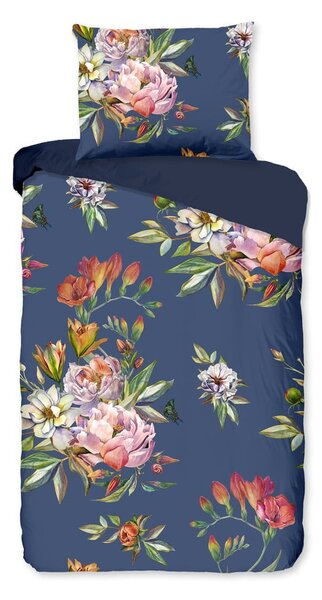 Tamnoplava posteljina od pamučnoga satena za bračni krevet Bonami Selection Floret, 200 x 220 cm
