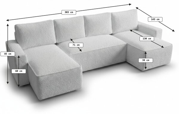 Razvlačna U kutna garnitura SMART BOUCLE 303x143 cm, tamno bež