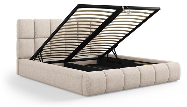 Bež tapecirani bračni krevet s prostorom za odlaganje s podnicom 180x200 cm Bellis – Micadoni Home