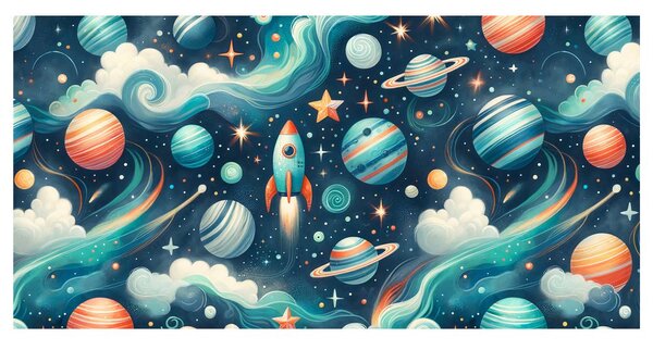Slika raketa i planeti u svemiru