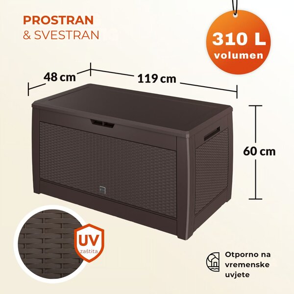 Kutija za pohranu RATO, 310 l, 119x48x60 cm, smeđa Prosperplast