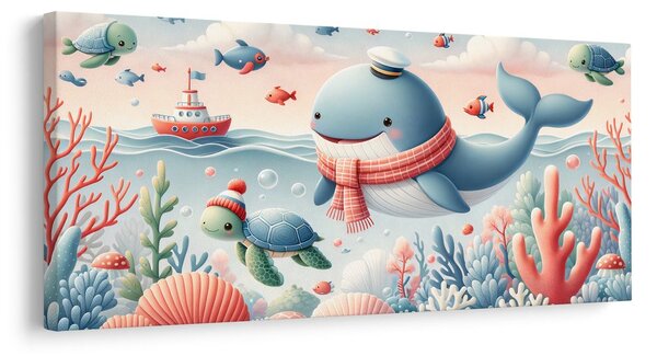 Slika kit i kornjača u oceanu