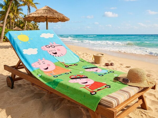 Dječji plažni ručnik PEPPA PIG 70x140 cm šareni, 100% pamučni velur