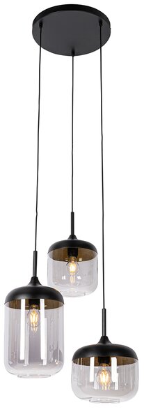 Viseća lampa crna sa zlatom i dimnim staklom 3-light okrugla - Kyan