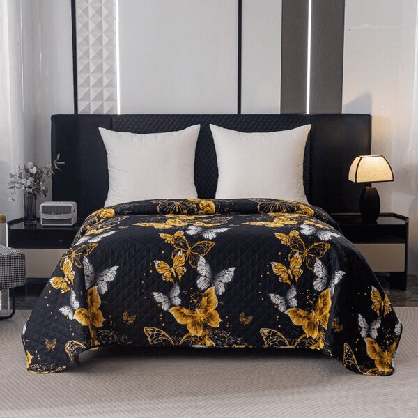 Prekrivač za krevet GOLD BUTTERFLY crni Dimenzije: 170 x 210 cm