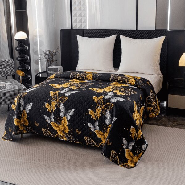 Prekrivač za krevet GOLD BUTTERFLY crni Dimenzije: 170 x 210 cm