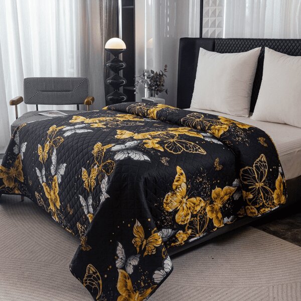 Prekrivač za krevet GOLD BUTTERFLY crni Dimenzije: 170 x 210 cm
