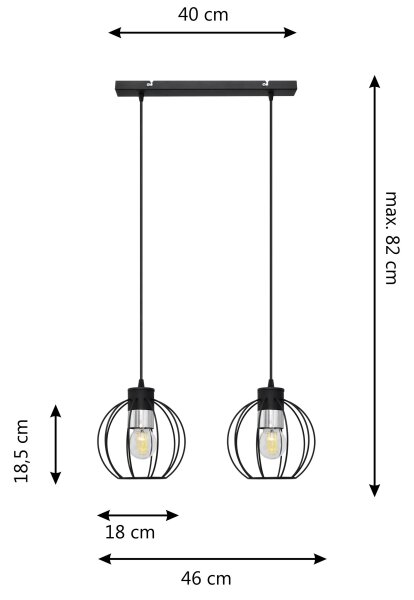 Luster na sajli STARLIGHT 2xE27/15W/230V crna/srebrna