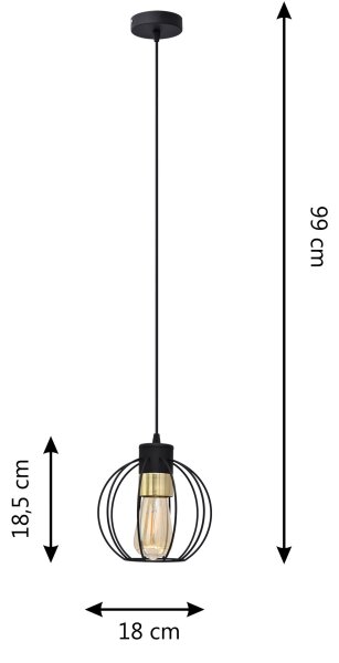 Luster na sajli STARLIGHT 1xE27/15W/230V crna/zlatna