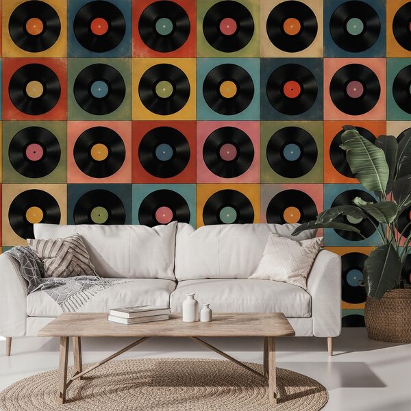Tapeta retro vinilne ploče na šarenoj pozadini