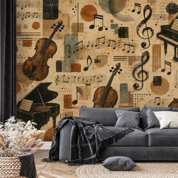 Fototapeta vintage glazbeni instrumenti i note