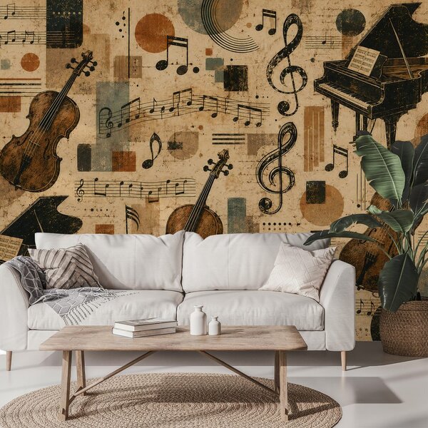 Fototapeta vintage glazbeni instrumenti i note