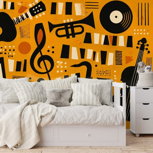 Tapeta retro glazbeni instrumenti na narančastoj