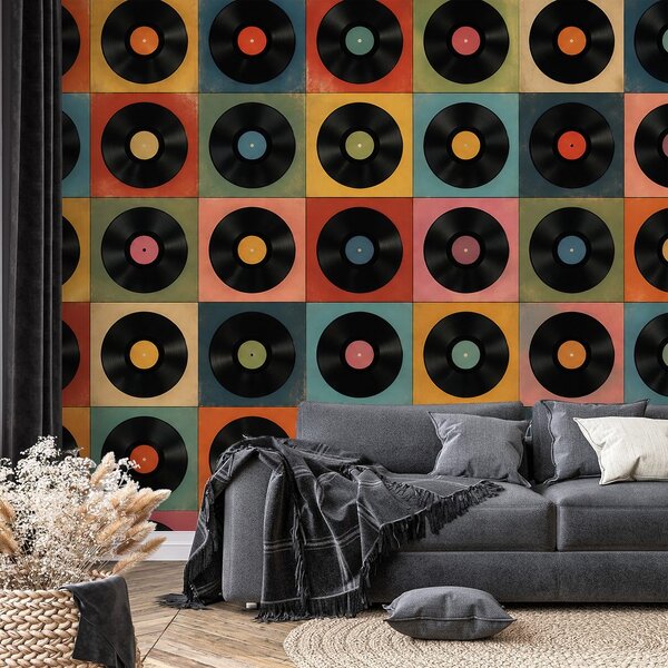Tapeta retro vinilne ploče na šarenoj pozadini