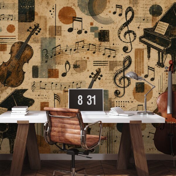 Fototapeta vintage glazbeni instrumenti i note