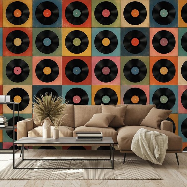 Tapeta retro vinilne ploče na šarenoj pozadini