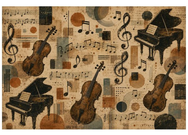 Fototapeta vintage glazbeni instrumenti i note