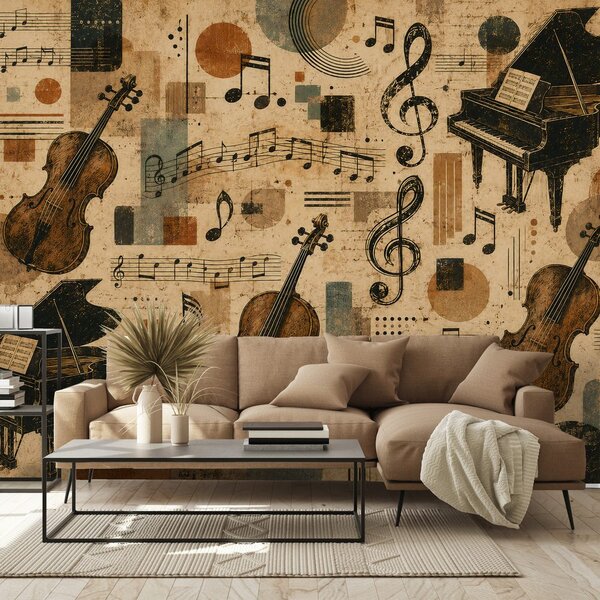 Fototapeta vintage glazbeni instrumenti i note