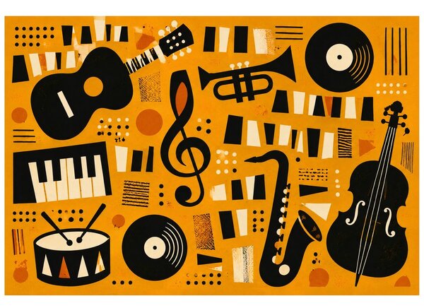 Tapeta retro glazbeni instrumenti na narančastoj
