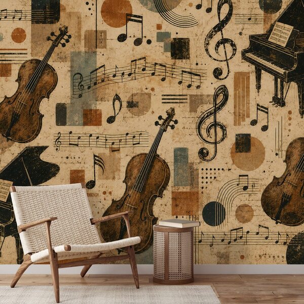 Fototapeta vintage glazbeni instrumenti i note