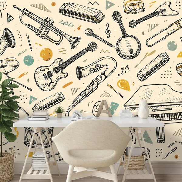 Tapeta glazbeni instrumenti u vintage stilu
